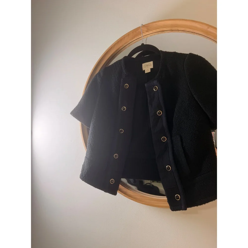 Textured Navy Short-Sleeve Jacket - Brand Unspecified